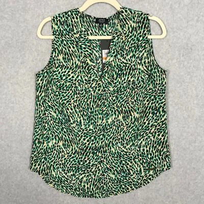 Blusa Jones New York Top Mujer Pequeña Verde Tanque Animal Carrera Iglesia Popover Foto 1 de 4