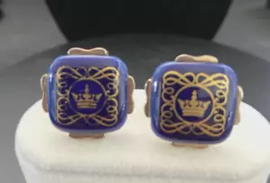 Royal Copenhagen Denmark Manschettenknöpfe quadratisch kobaltblau Krone - Bild 1 von 4
