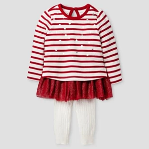 Baby Girls Striped Tutu Tunic & Leggings Set Cat & Jack Red Cream - NB-18M - Picture 1 of 1