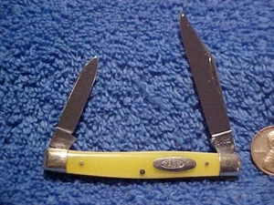 1950's Vintage Case XX 3233 Pre USA Pre dots 2 blade Pen Knife Yellow Handles - Picture 1 of 14