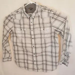 Helix Men's 2 Pocket Shirt Size XXL Long Sleeve Plaid Gray White Western - Picture 1 of 7