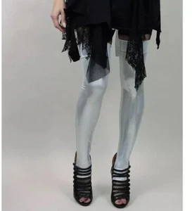 Silver Metallic Leg Warmers Costume Leggings Covers UV Wet Look Club Wetlook Edm - Picture 1 of 1