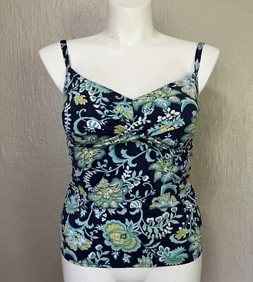 Lands End Womens Tank Tankini Swim Top Dk Blue Green Paisley UW Size 12 - Image 1 of 4