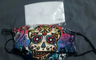 Face Mask Day of the Dead adjustable straps and nose strip. NIP with filter  - Image 1 of 2