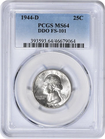 1944-D Washington Silver Quarter DDO FS-101 MS64 PCGS Cover