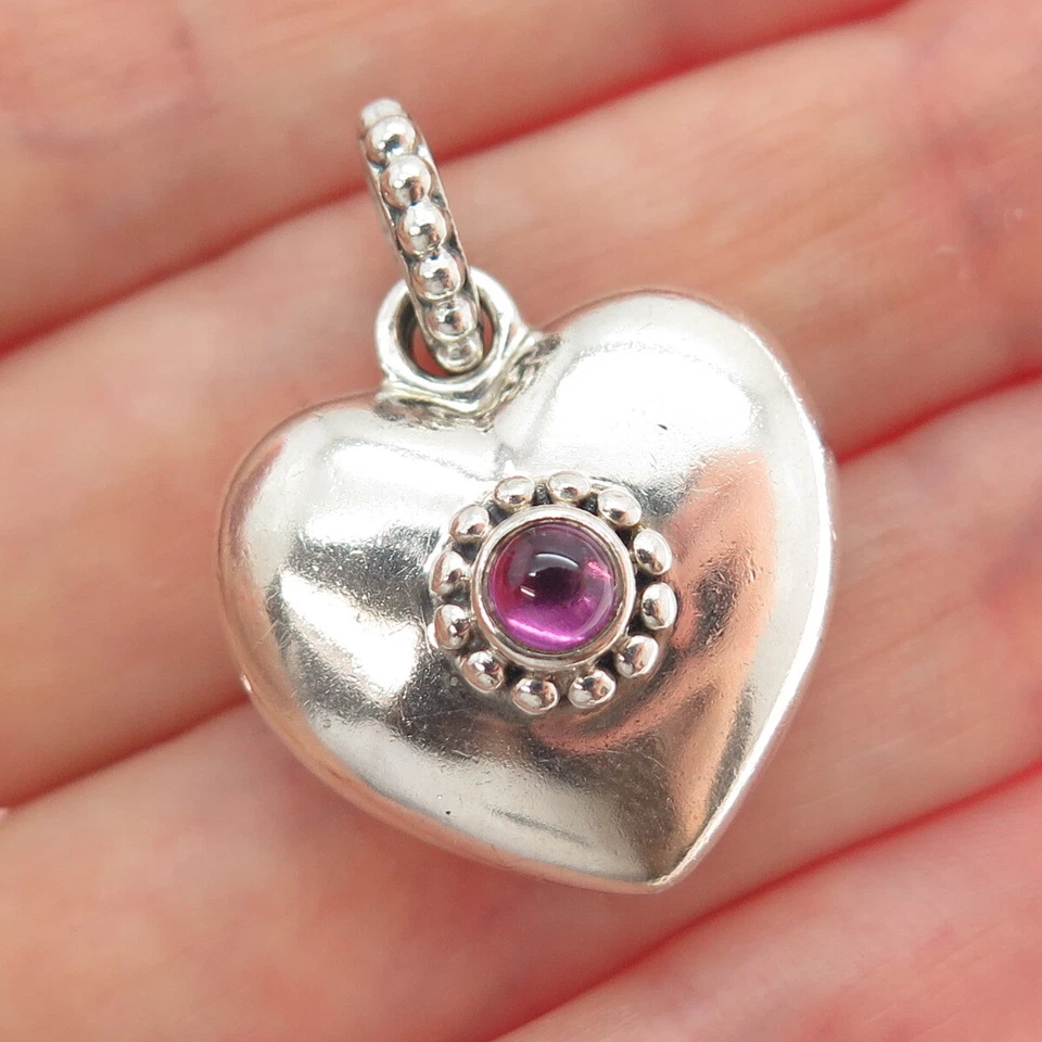 PANDORA Sterling Silver Real Round-Cut Amethyst Treasured Heart Locket Pendant - Image 1 of 4