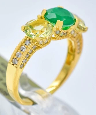 GENUINE 1.97 Cts EMERALD & PERIDOT RING .925 Sterling Silver (YELLOW) - NWT - Image 1 of 4