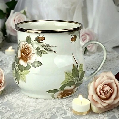 Taza blanca crema MacKenzie Childs 1995 vintage Victoria & Richard Flower Market Foto 1 de 4