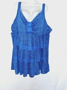 Catherines Size 34W Blue crochet lace swim tankini built in bra beachwear - Picture 1 of 6
