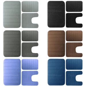 3pcs Set Memory Foam Bath Mat Ultra Soft Bathroom Toilet Anti Slip Rug Pedestal - Picture 1 of 130