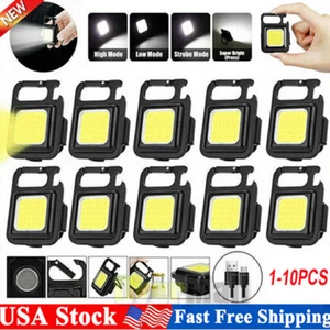 Mini USB Rechargeable LED Flashlight COB Work Lamp Torch Portable Keychain Light - Picture 1 of 12