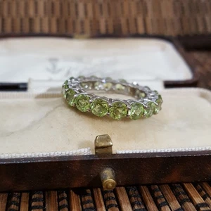 925 Sterling Silver Ring, Genuine Peridot Eternity Band, Size N US 6.75 - Picture 1 of 8