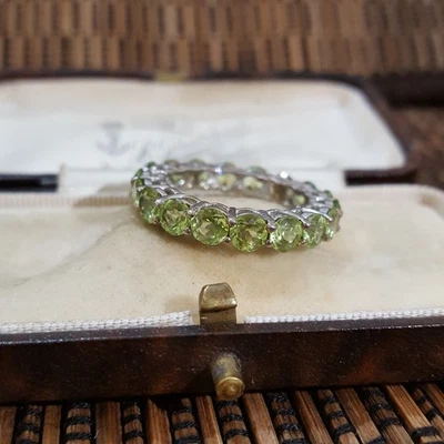 925 Sterling Silver Ring, Genuine Peridot Eternity Band, Size N US 6.75  - Image 1 of 4