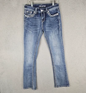 Grace In LA Jeans Womens 25 Blue Horse Sequin Thick Stitch Flat Front Bootcut - Picture 1 of 10