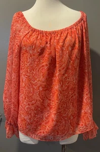 Blusa para mujer Ramy Brook naranja floral cachemira manga larga forrada talla grande usada en excelente estado - Imagen 1 de 7