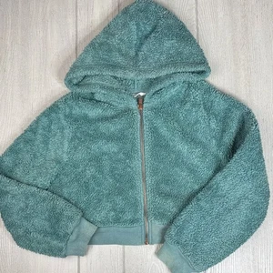 Girls crop fuzzy hoodie, full zip, large - Picture 1 of 5