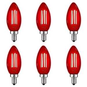 Luxrite E12 LED Filament Red Light Bulbs, 4.5W=40W, UL, E12 Base 6 Pack - Picture 1 of 7