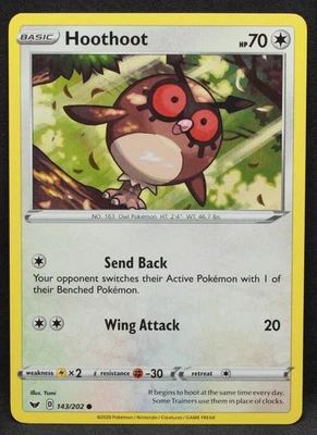 Hoothoot 143/202 SWSH01: Sword & Shield Base Set Normal Common - NM2 - Image 1 of 2