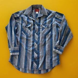 Vintage Rustler Blue Western Pearl Snap Shirt Blue Long Sleeve Men's Size 16 - Picture 1 of 11