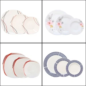 12-Piece Dinner Set White Ceramic Dinnerware Side Soup Dinner Plates Tableware - Picture 1 of 35