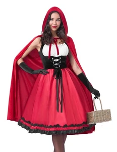 Damen Rotkäppchen Kostüm, Halloween Kapuzenumhang Erwachsene Lang Samt... - Bild 1 von 8