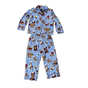Nick & Nora Sock Monkey Flannel Pajamas PJ Set Long Sleeve Pants Blue Kids Small - Picture 1 of 5