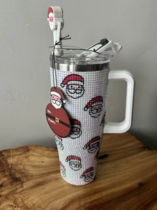 Vaso 40oz Bling estrás Papá Noel tachonado con tapa y taza aislante de pajita - Imagen 1 de 13