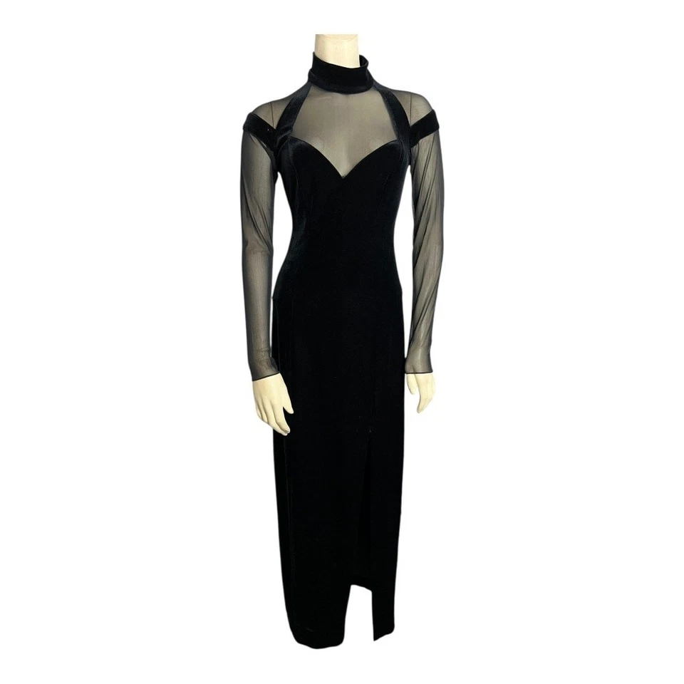 Vintage Illusion Velvet Formal Dress Black Vamp Vixen 90s Avant Garde 2P Goth - Image 1 of 4