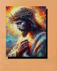 Jesucristo perdónalos Padre Obra de Arte Sobre Lienzo Envuelto Pintura al Óleo 16x20 - Imagen 1 de 3