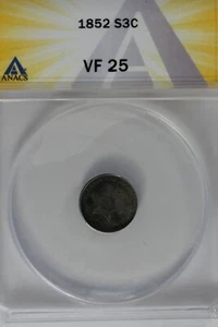 1852 .03 ANACS  VF 25    STAR AND SHIELD three cent (3c) piece, Trime - Picture 1 of 2