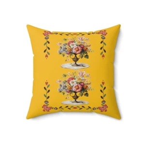 Decorative Yellow floral French country Polyester Square throw Pillow - Picture 1 of 13