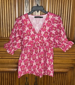 Antik Batik Womens Top Small Size 38 Pink Peasant Boho Festival Flowing - Picture 1 of 11