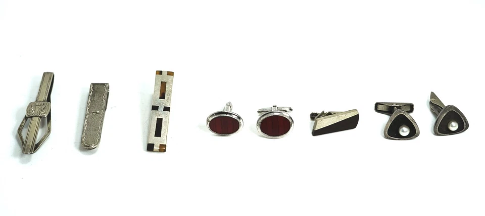 Lote de joyas de plata de ley para hombre - 2 pares de gemelos y 4 clips de corbata Foto 1 de 4