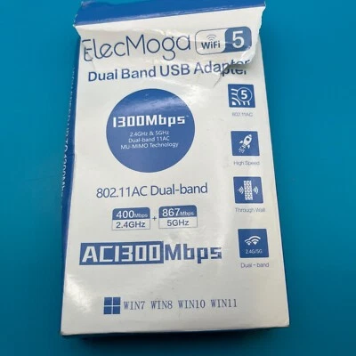 ElecMoga USB WiFi Adapter 1300Mbps WiFi Dongle USB 3.0 Dual Band 5G/2.4G New - Image 1 of 4