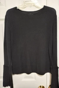Olivia Warren Women's Black Knit Long Bell Pleated Sleeve Sweater Size Large EUC - Picture 1 of 3