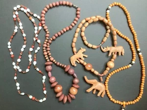 Lote 4 Collares Madera Semilla Material Natural Safari Meditación Mala Cuentas Boho - Imagen 1 de 17