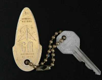 VTG. GENERAL MOTORS MOTORAMA OF 1956 BRONZE FOB w/ key Rare Retro - Image 1 of 3