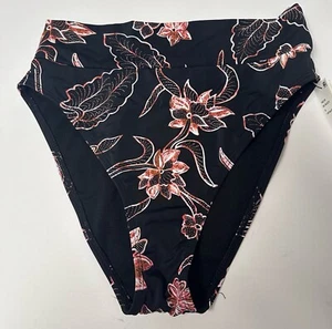 Sundazed Cora Printed High Waist Bikini Bottoms Women's M Black Coral NWT - Picture 1 of 5