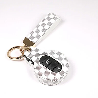 Funda de cuero blanco para Mini Cooper Clubman 3 4 botones llave inteligente llavero cubierta cadena Foto 1 de 4
