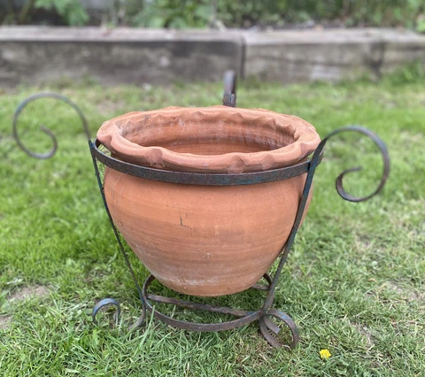 Vintage  Terracotta Garden Planter Fluted Edge And Decorative Stand Cover