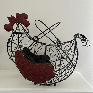 Wire Metal Rooster Farmhouse Rustic Country Basket W/ Handles  - Picture 1 of 11