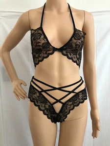 Women's Sexy Lace Bra & Thong Set, Black or Hot Pink, Size Small - Picture 1 of 9