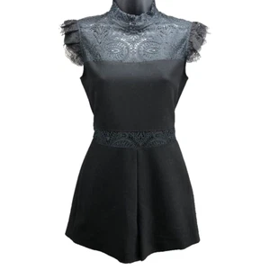 Maje Zona Black Romper Womens 34 XS Black Lace Whimsigoth Dark Fairy Retro - Picture 1 of 13