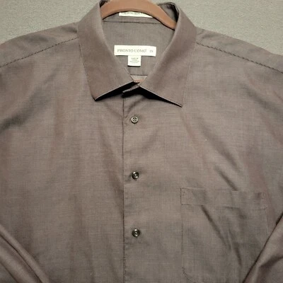 Camisa de vestir de diseñador Pronto-Uomo para hombre talla 2XL marrón micro puntos sin planchar L/S Foto 1 de 4