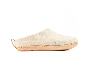 Handmade Wool Slippers with Leather Sole -Light Brown - Breathable and Warm - Picture 1 of 11