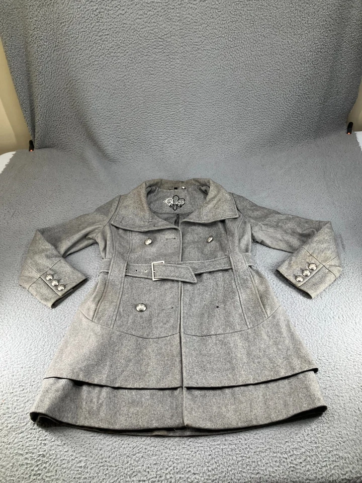 Abrigo de Lana Guess De Colección Para Mujer Grande Gris Cinturón Corte Medio Elegante Informal Botón Delantero Foto 1 de 4