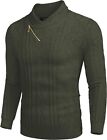 COOFANDY Men's Shawl Collar Sweater Slim Fit Casual Zip Pullover Cable Knitted S