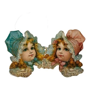 Vintage Die Cut Beautiful Girls Face Ornaments Merrimack? Cardboard Christmas - Picture 1 of 7