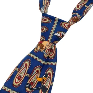 Looney Tunes Mania Tie Mens Blue Bugs Bunny Wile E Coyote Cartoon Necktie - Picture 1 of 7