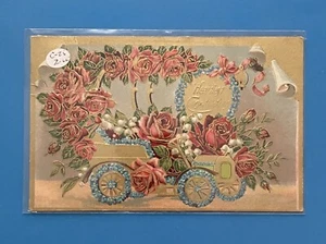 1910 Postcard Heartiest Congratulations  Car Covered In Roses Embossed - Picture 1 of 2